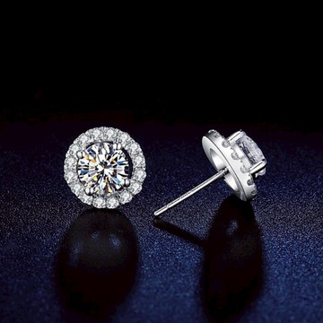 隔日到貨 四爪 圓鑽 滿鑽 1克拉 925銀 莫桑鑽 水晶 耳環 耳針 E184