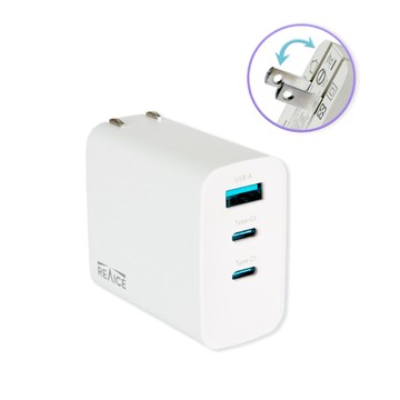 REAICE 65W GaN氮化鎵三孔PD快充充電器(筆電/iPhone18快充/TYPE-C快充/摺疊/USB-A/多孔快充頭/PD快充)