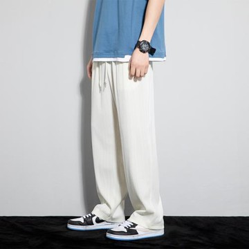 冰絲褲子男夏季薄款速干褲寬松百搭休閑褲高級感垂墜感白色西褲潮