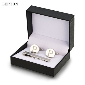法式袖扣男士P字母袖扣領夾套裝A-Z英文字母襯衫cufflinks禮盒裝