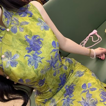 【桃喜Rich女裝】夏季新款原創自制浮光錦緞面新中式洋裝 淳綠色旗袍 復古長裙 國風連身裙 宴會洋裝 無袖旗袍