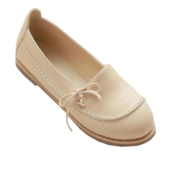 圓頭平底側蝴蝶結縫線編織外出娃娃鞋-杏/棕33-43【AAA0040】