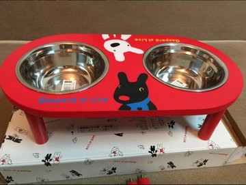 浪哩個浪木架狗盆貓盆寵物盆狗碗貓碗寵物碗雙碗不銹鋼餐具 名創家居館DF
