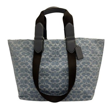 【COACH】C LOGO牛仔棉布手提肩背購物托特包(牛仔藍)