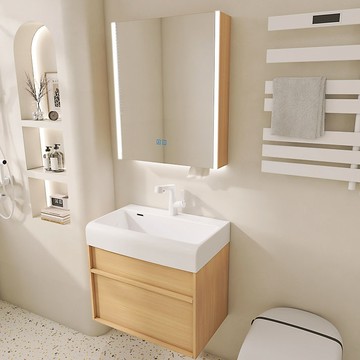 日式原木風骨骼線浴室櫃組合新款加深洗手洗臉盆櫃陶瓷一體盆櫃J-38公司貨