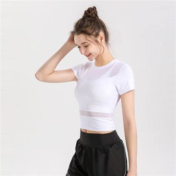 【巴黎精品】現貨+預購 女運動服短袖瑜珈服居家運動服裸感親膚透氣速乾-露肚網紗緊身拼接女上衣a1jo13