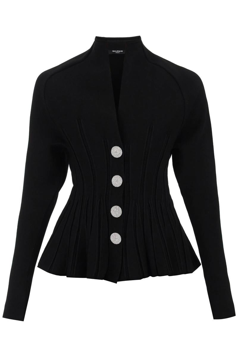 Balmain ribbed viscose peplum cardigan