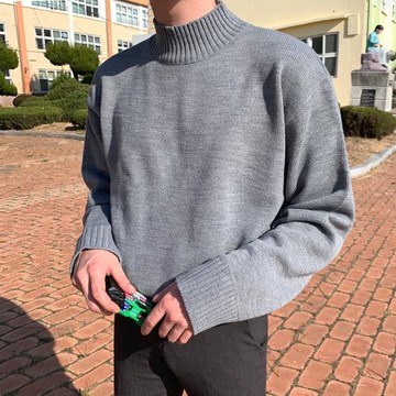 MRCYC冬季新款半高領毛衣男寬松韓系潮流毛衫加厚中領打底針織衫