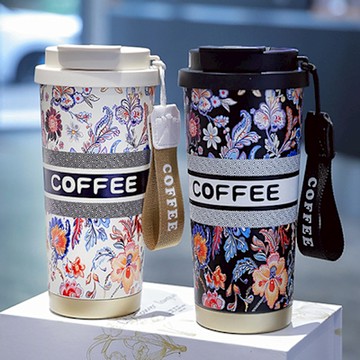 TengYue 316不鏽鋼雙飲晶瓷咖啡杯500ml 帶茶倉 霸王茶姬同款 鈴蘭咖啡杯 隨行杯