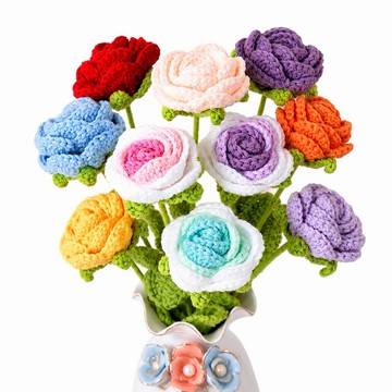 熊貓購物 現貨出貨 各種編織成品 畢業花束 永生花 編織玫瑰花 鉤針 手工編織 玫瑰花 仿真花 毛線