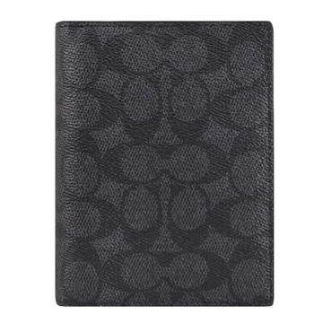 COACH CW170 經典滿版印花零錢對開護照夾/皮夾.黑灰