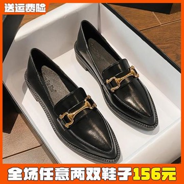 英倫風小皮鞋女秋季百搭軟底尖頭單鞋jk厚底樂福鞋大碼女鞋41到43