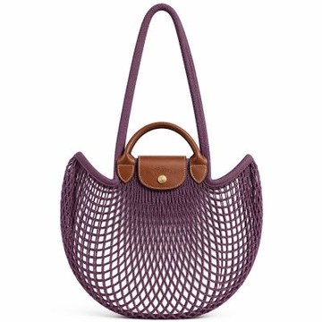 LONGCHAMP LE PLIAGE FILET系列網狀棉質手提/肩背兩用包(大/深紫)