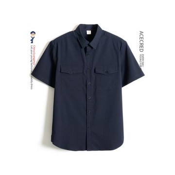 爸爸夏裝短袖襯衫寬松泡泡紗透氣中老年男裝襯衣老人爺爺夏季衣服