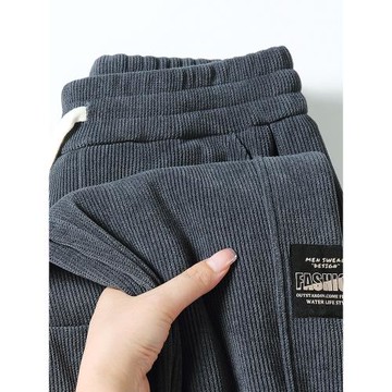 雪尼爾燈芯絨運動褲男士秋冬季加絨胖子寬松休閑加肥加大碼束腳褲