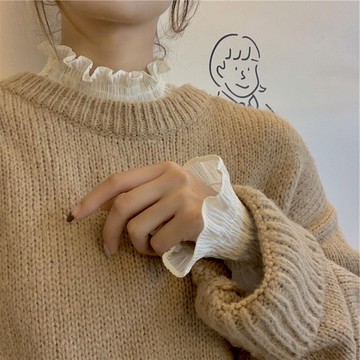 蕾絲打底衫女木耳邊漂亮洋氣小衫新款半高領春秋內搭神仙網紗上衣