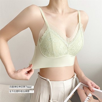 法式珠光紗蕾絲邊無痕一體洞洞杯薄款透氣無鋼圈聚攏文胸美背內衣