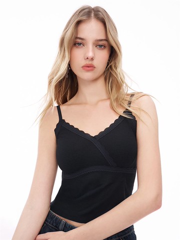 蕾絲V領細肩2wayBRA TOP-黑| 官網限定
