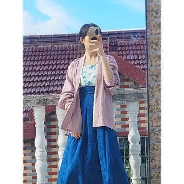 【蝶戀花】藍色10破裙原創漢服花紋單層交窬裙