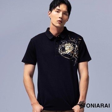 【秋冬新品買1送1↘滿額再折㊙】潮流街頭潑漆鬼頭短袖POLO衫(黑) - BLUE WAY 鬼洗い