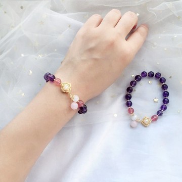 天然巴西紫水晶單圈女款手鏈招桃花招財助學業深紫色甜美可愛閨蜜