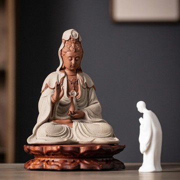 佛像 宗教擺件 家居擺件觀世音菩薩蓮花底座中式家居玄關家用供奉禪意陶瓷佛像裝飾品擺件