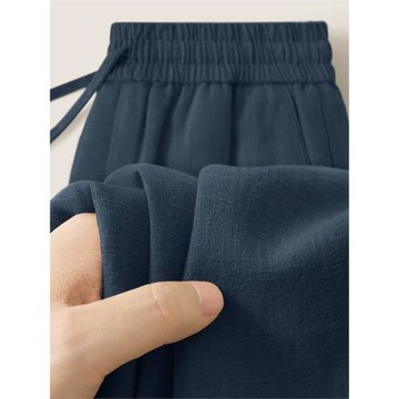 經典百搭！100%純亞麻休閑褲男士2025夏季新款透氣棉麻抽繩闊腿褲