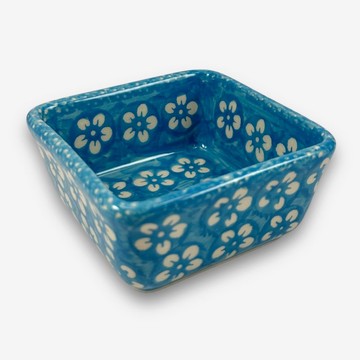 波蘭手繪手工陶-方型碗 10cm 傳統圖騰系列 藍色 設計師款