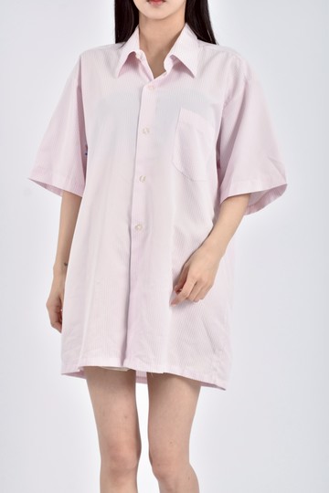 加購優惠(XL) manly beauty質感棉質短袖條紋粉色襯衫上衣