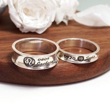ART64 徽紋設計 內弧銀戒 925純銀刻字訂製 男戒 女戒 中性戒指 男友禮物 生日 聖誕節禮物 情侶戒