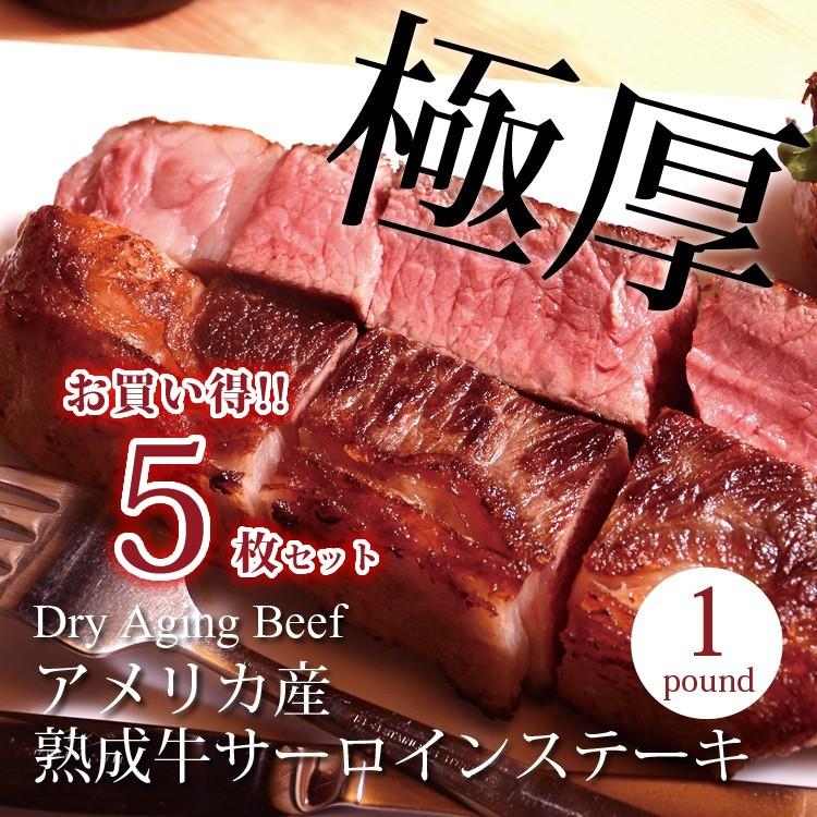 アメリカ産 熟成牛 サーロインステーキ  1ポンド(450g) ５枚セット!! 熟成肉 お祝い あすつく対応