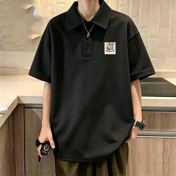 【台灣現貨】M-8XL 華夫格polo衫 男生短袖 polo 男士polo衫 加大尺碼男裝 五分袖 潮流 寬鬆 R1I