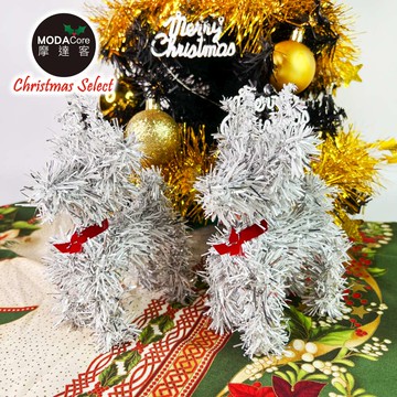 摩達客耶誕-台灣製超萌桌上型迷你6吋銀白色聖誕小鹿擺飾（兩入組）_廠商直送