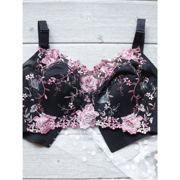 無鋼圈胸罩薄款蕾絲內衣大碼文胸全罩杯聚攏側收透明文胸刺繡GH杯