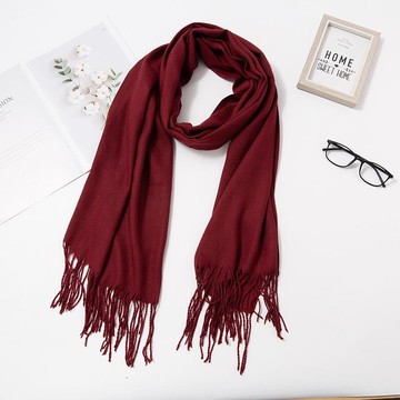 秋冬女純色流蘇羊絨圍巾韓版仿羊絨光板圍巾保暖長款披肩