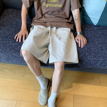 夏季2025新款休閑五分褲 男生日系復古簡約高級感寬松百搭工裝短褲 寬鬆直筒褲 闊腿五分褲