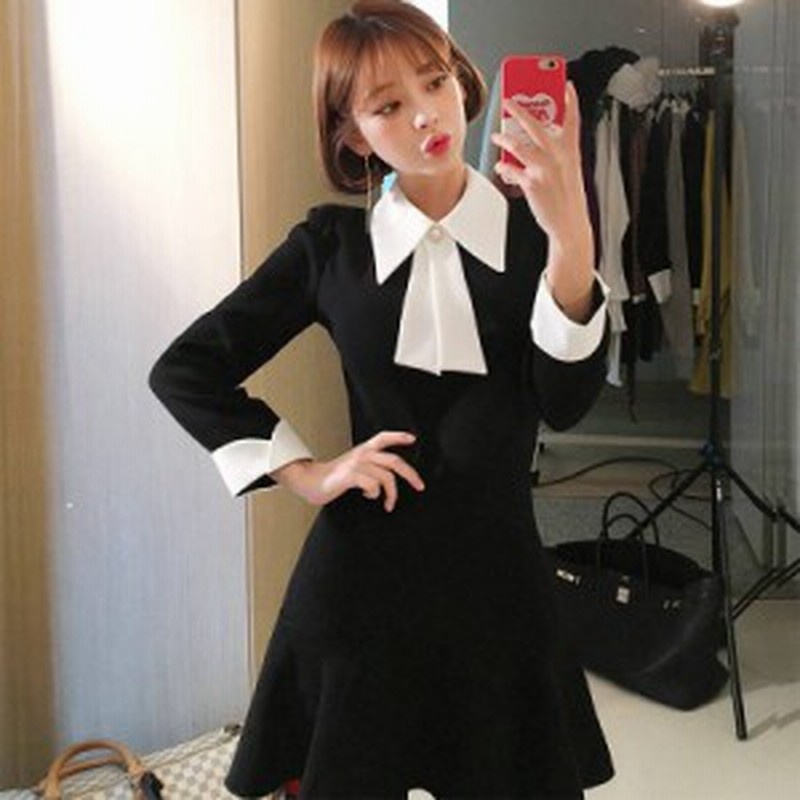 クラシカル 上品 ワンピース フレア ミニ バイカラー カフス リボンタイ シャツ襟 きちんと感 フォーマル レディース 18年新作 定番 通販 Lineポイント最大1 0 Get Lineショッピング