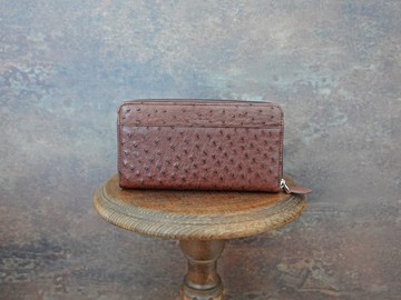 咖色ㄇ型拉鍊長夾 稀有頂級鴕鳥革 分層有序大空間