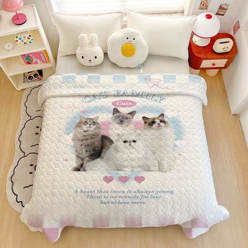 可愛小貓毛毯牛奶絨加厚女生披肩毯辦公室午休毯家用沙發蓋毯