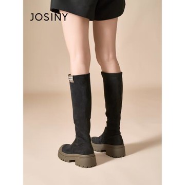 卓詩尼厚底長筒復古不過膝連襪靴