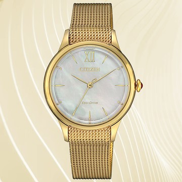 CITIZEN星辰 L系列 光動能白蝶貝奢華米蘭帶腕錶 33mm/EM0812-89D