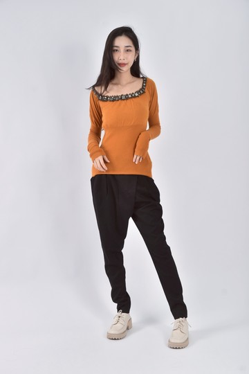 (M) mia mia羊毛針織圓領黃色套裝