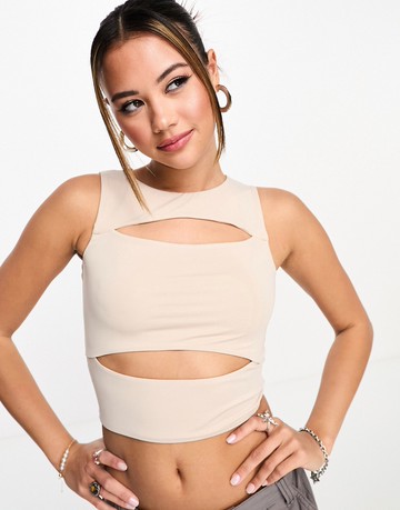 Cotton: On Cody cut out tank in stone-White