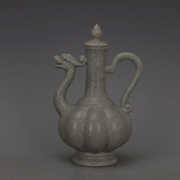 宋 汝窯青釉清涼寺龍紋瓜棱壺 仿古支釘舊貨瓷器古玩家居裝飾收藏