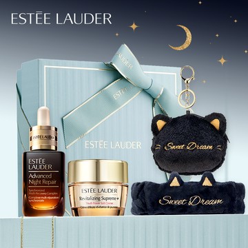 好好睡一覺🌙【Estee Lauder 雅詩蘭黛】小棕夜貓好夢組💤|小棕瓶20ml+膠原霜15ml+晚安貓咪小包+髮帶