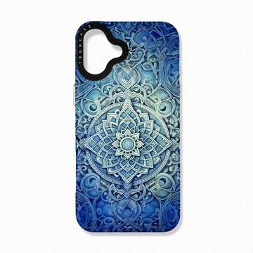iPhone 16 Plus 殼 TRON iPhone 16 PLUS 藍色漸層印度Henna幸運祝福圖騰 太空殼 透白款 手機殼