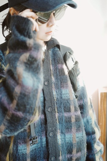 復古俱樂部翻領格紋毛衣外套 Wool 8%