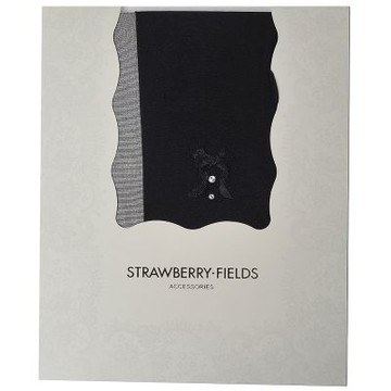 STRAWBERRY・FIELDS 系列日本製左腳踝立體蝴蝶結水鑽圖騰花紋褲襪(黑色/M-L)