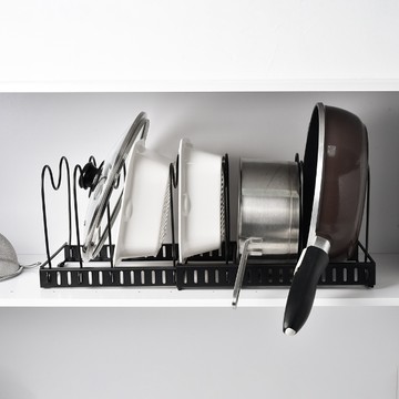 Homely Zakka 日式簡約鐵藝多功能伸縮式鍋蓋收納架_黑色