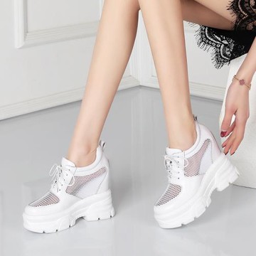 北西迪12cm內增高銀色鏤空休閑鞋2023夏季真皮厚底超高跟松糕女鞋